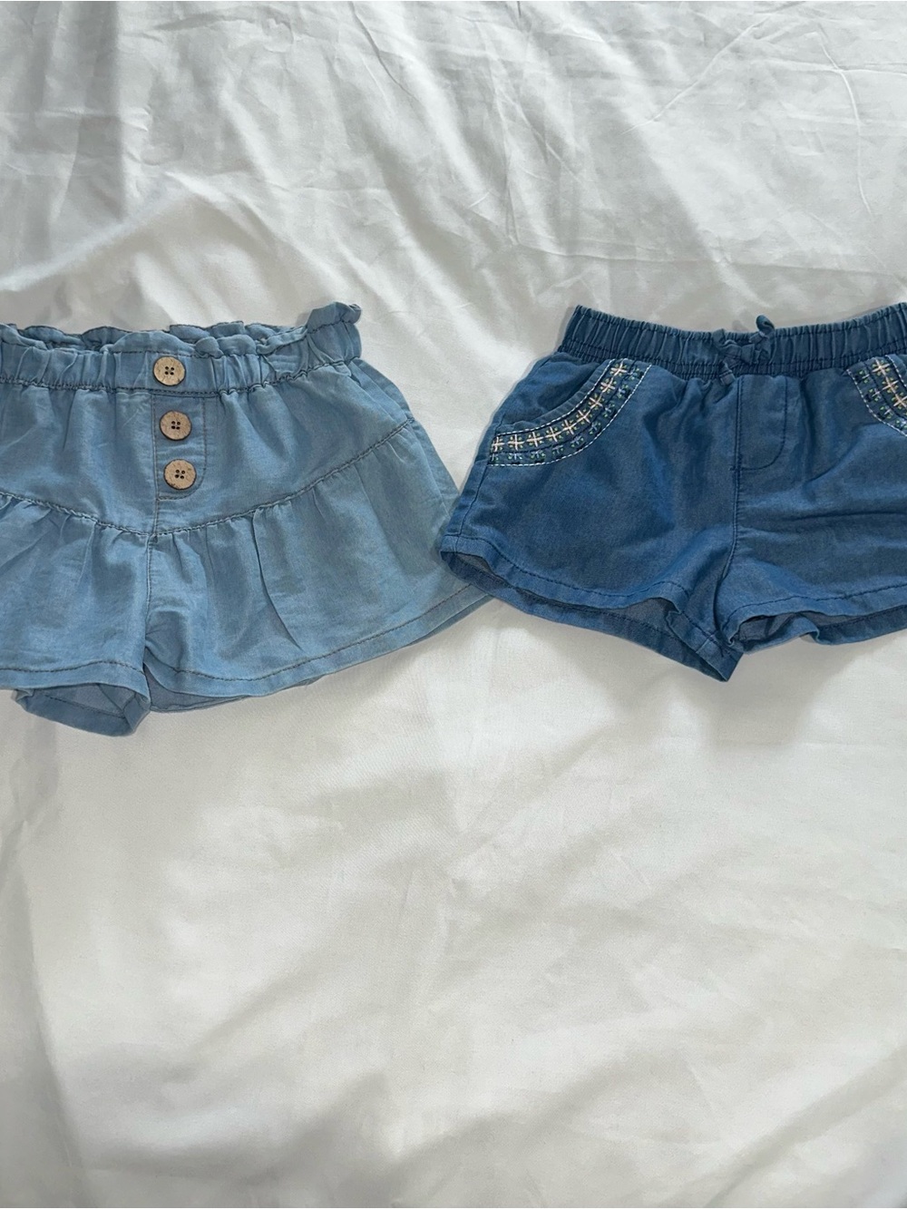 Girls Denim-Look Shorts Duo in Light and Dark Blue Bundle of 2